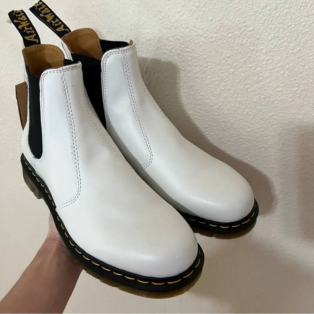 Dr. Martens 2976 YS Yellow Stitch Smooth Leather Chelsea Boots in White NEW 11